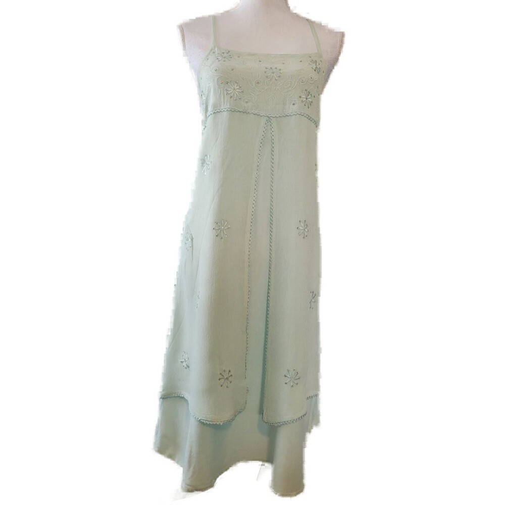 Shoreline Babydoll Embroidered Floral Bodice Long Dress Sz Free Size 0 - 10
